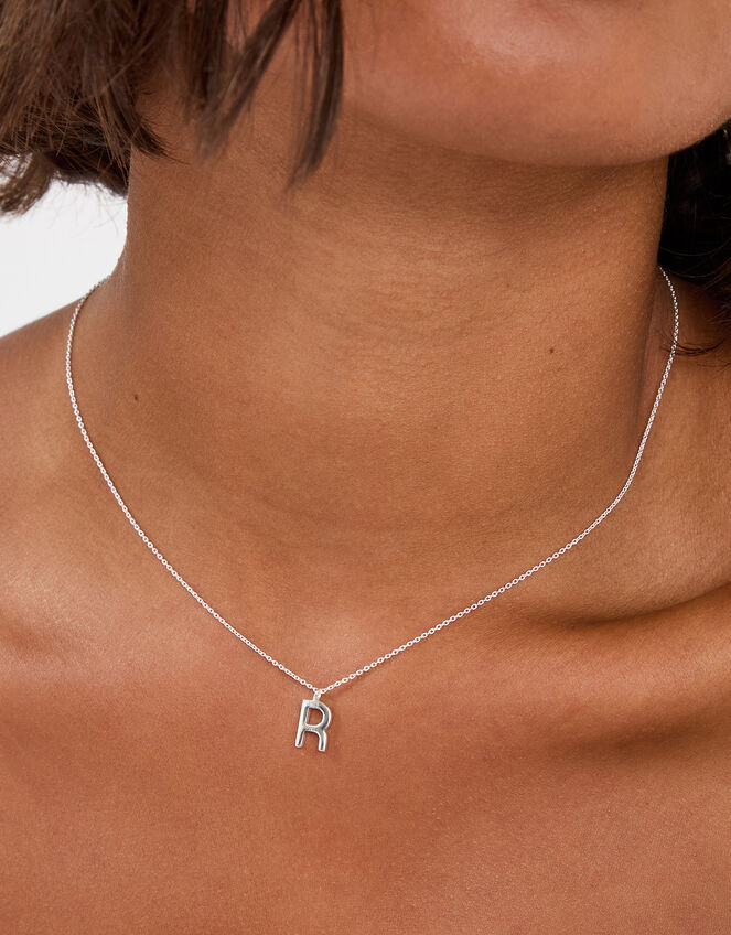 Sterling Silver Initial Pendant Necklace, Silver (ST SILVER), large