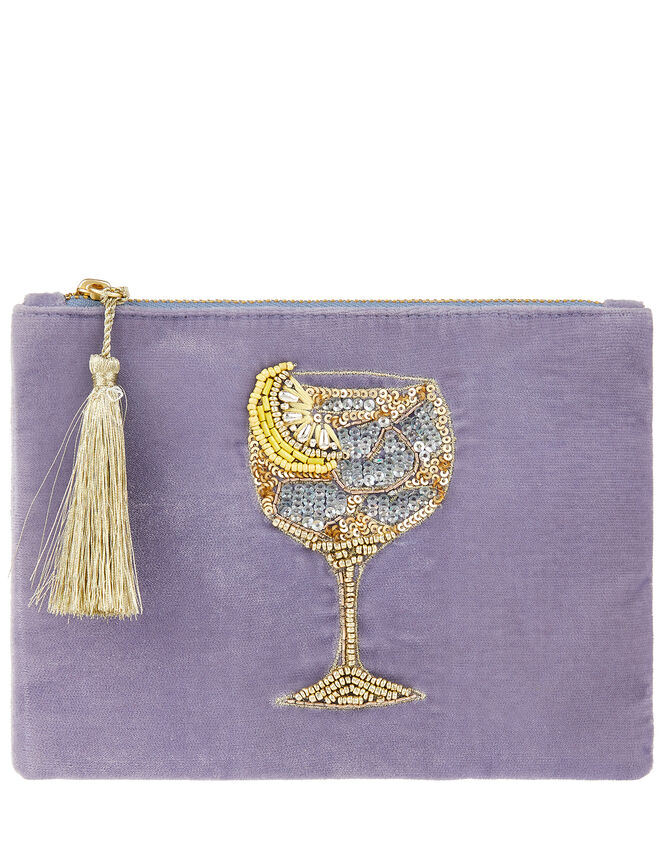 Gin Glass Embroidered Zip Pouch Bag, , large