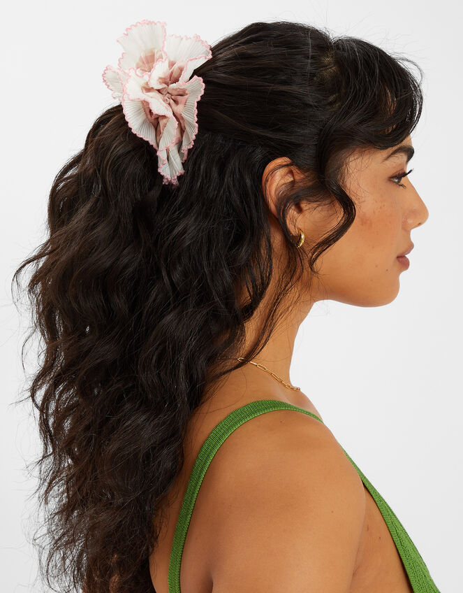 Oversized Gingham Frill Hair Scrunchie Pink, , large
