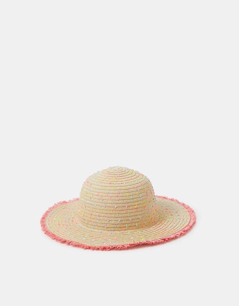 Girls Speckled Floppy Straw Hat, Multi (PASTEL MULTI), large