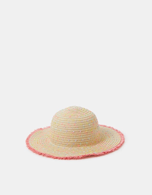 Girls Speckled Floppy Straw Hat, Multi (PASTEL MULTI), large