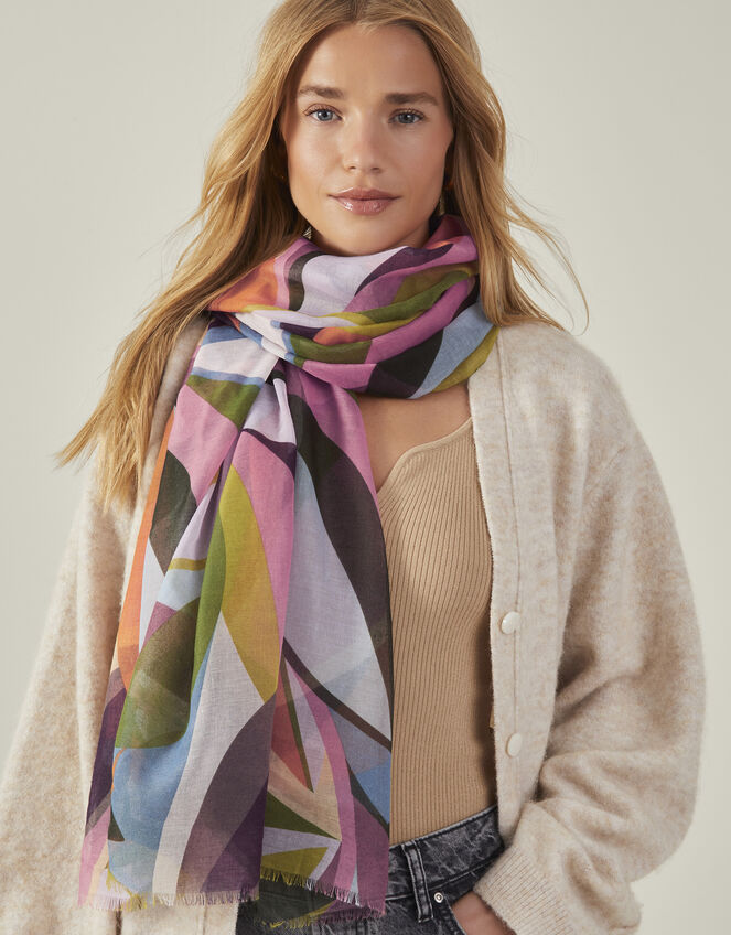 Abstract Leaf Print Lightweight Scarf, , large