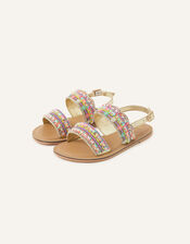 Girls Embellished Beaded Scallop Sandals, Multi (BRIGHTS-MULTI), large