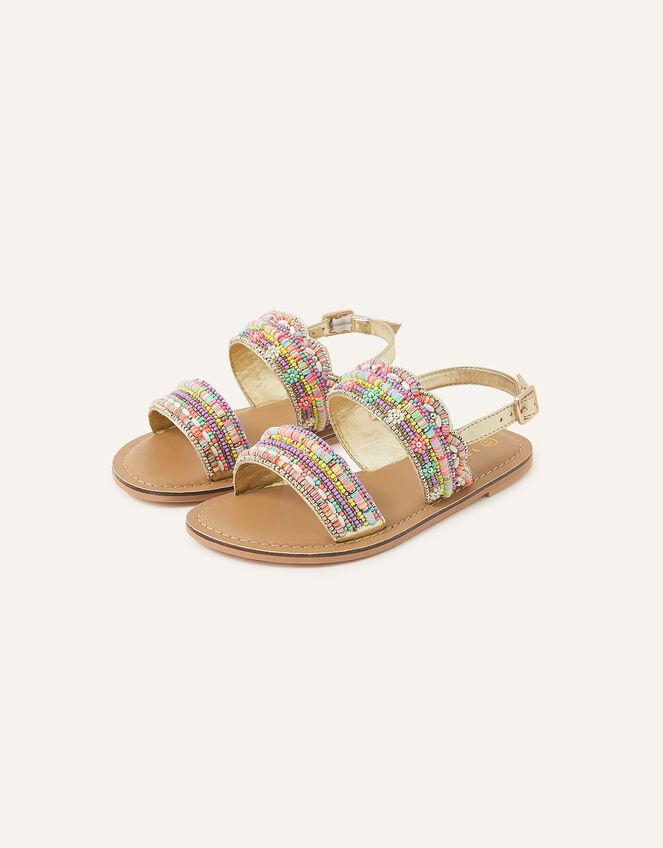 Girls Embellished Beaded Scallop Sandals, Multi (BRIGHTS-MULTI), large