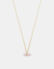 14ct Gold-Plated Healing Stone T-Bar Necklace, Pink (ROSE PINK), large