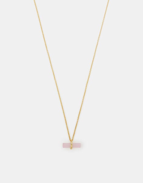 14ct Gold-Plated Healing Stone T-Bar Necklace, Pink (ROSE PINK), large