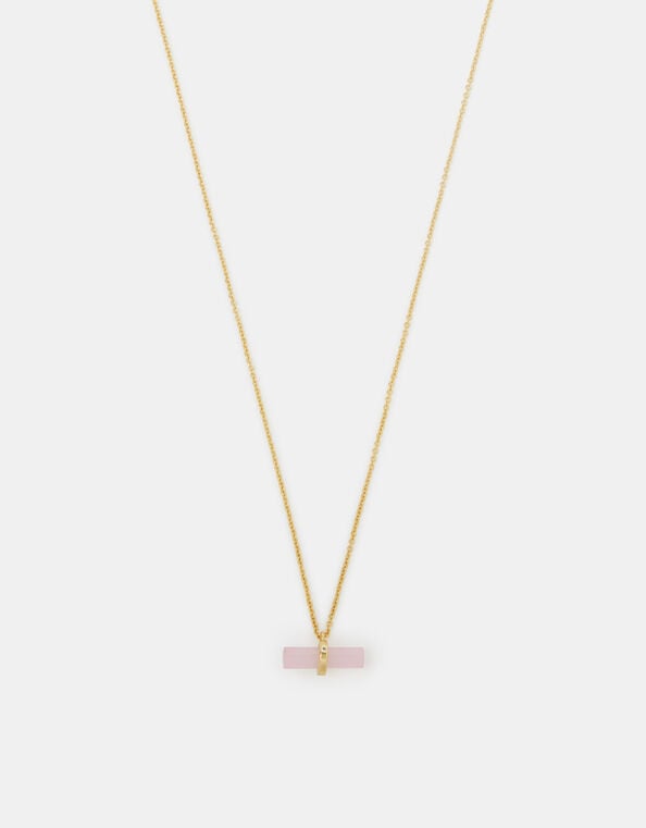 14ct Gold-Plated Healing Stone T-Bar Necklace, Pink (ROSE PINK), large