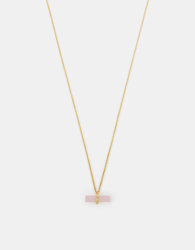 14ct Gold-Plated Healing Stone T-Bar Necklace, Pink (ROSE PINK), large