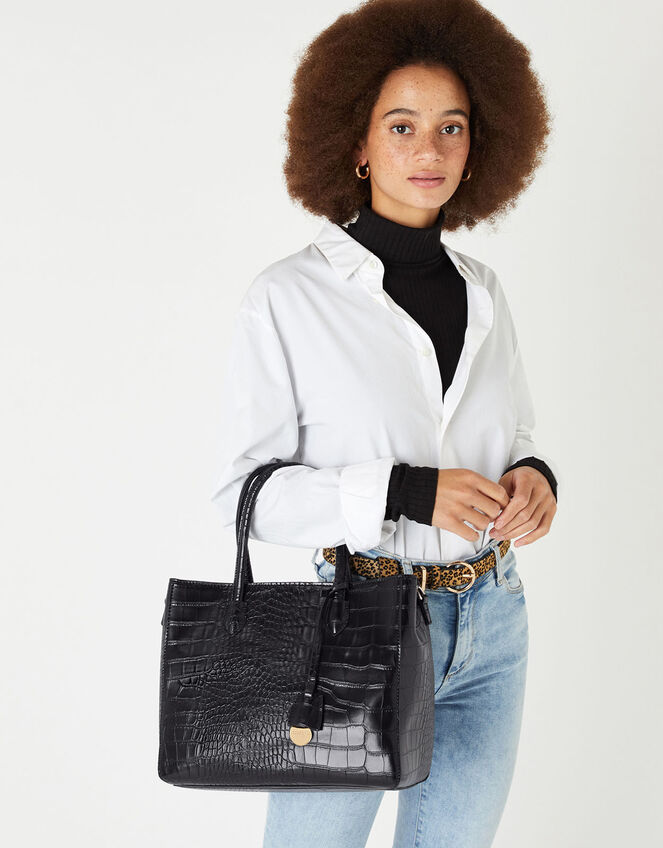 Gemma Croc Bag, Black (BLACK), large