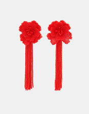 Beaded Flower Tassel Drop Earrings, , large