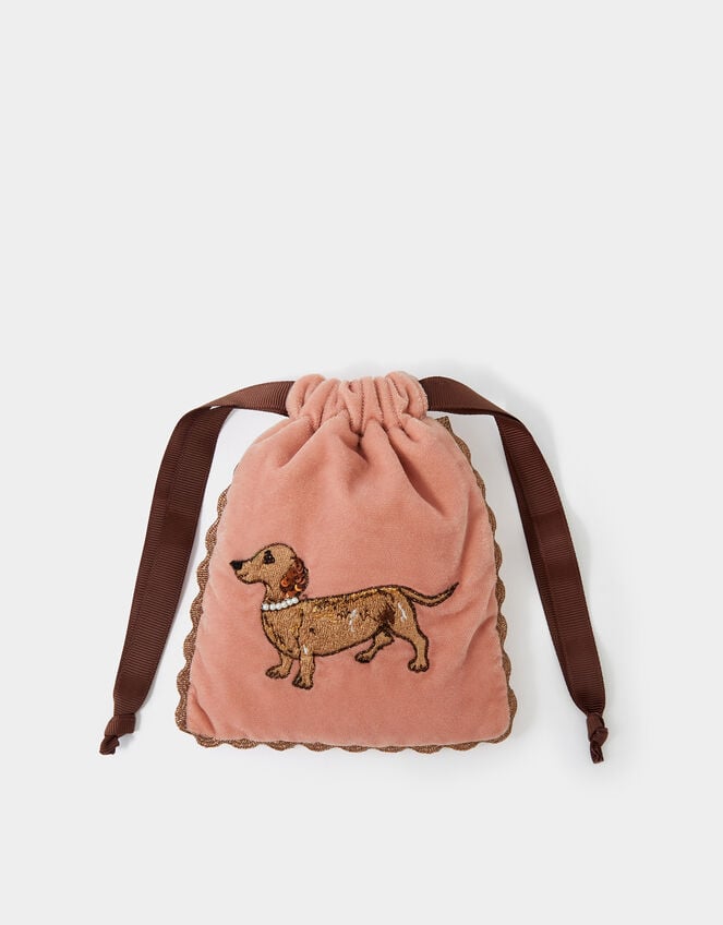Sausage Dog Velvet Drawstring Pouch, , large
