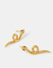 14ct Gold-Plated Snake Stud Earrings, , large