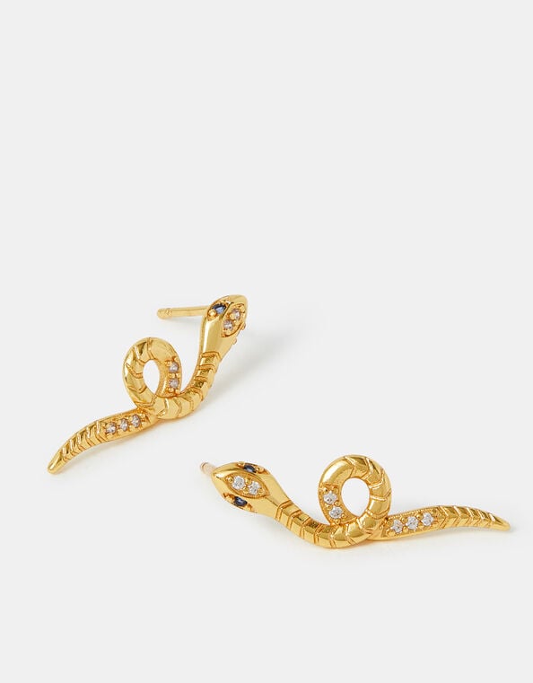 14ct Gold-Plated Snake Stud Earrings, , large