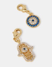 2-Pack 14ct Gold-Plated Evil Eye & Hamsa Hand Charms, , large