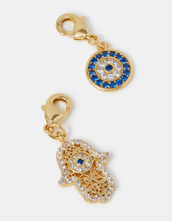 2-Pack 14ct Gold-Plated Evil Eye & Hamsa Hand Charms, , large