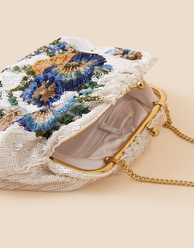 Floral Hand-Embellished Clip Frame Clutch, , large
