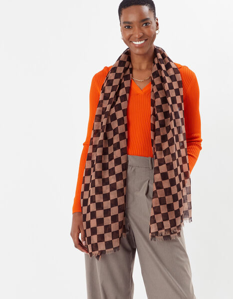 Checkerboard Print Lightweight Scarf in Recycled Polyester, , large
