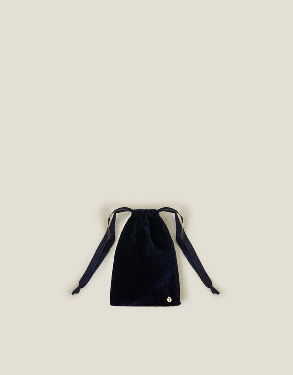 Velvet Drawstring Jewellery Pouch, Blue (NAVY), large