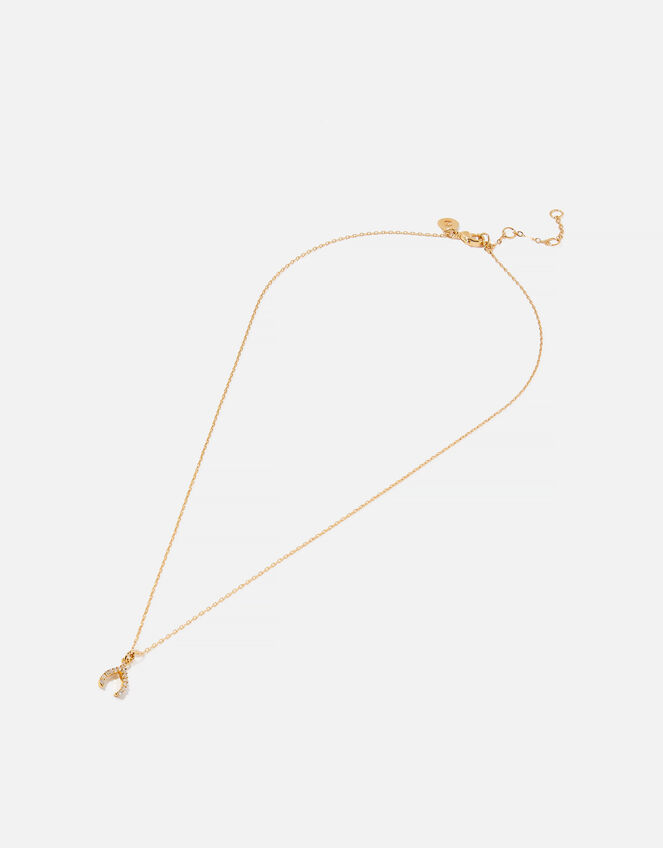 Gold-Plated Pave Wishbone Pendant Necklace, , large