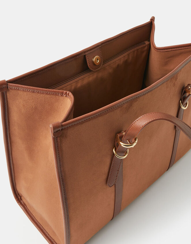 Buckle Strap Suedette Shoulder Bag, Tan (TAN), large