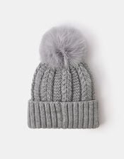 Pom-Pom Beanie Hat, Grey (GREY), large