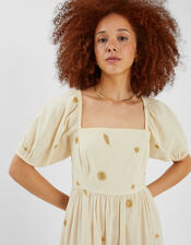 Embroidered Puff Sleeve Maxi Dress, Natural (NATURAL), large