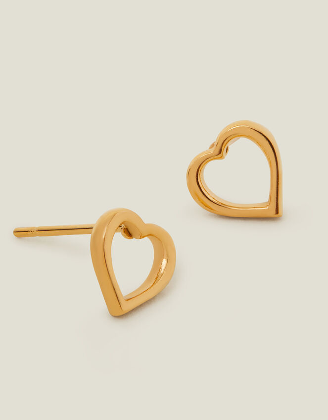 14ct Gold-Plated Stainless Steel Heart Stud Earrings, , large