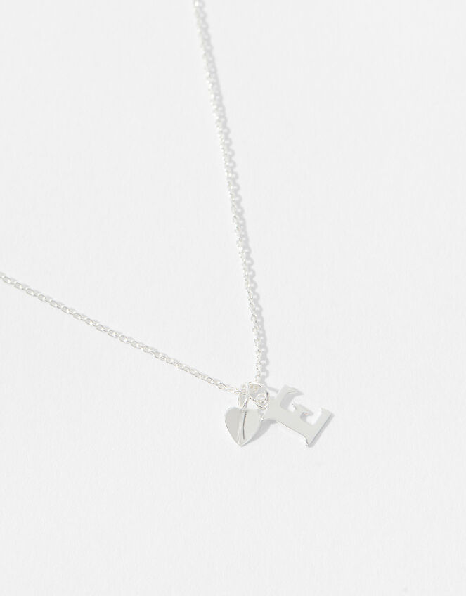 Sterling Silver Heart Initial Necklace - E, , large