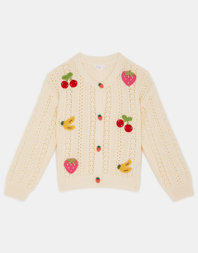 Girls Fruit Knit Cardigan, Ivory (IVORY), large