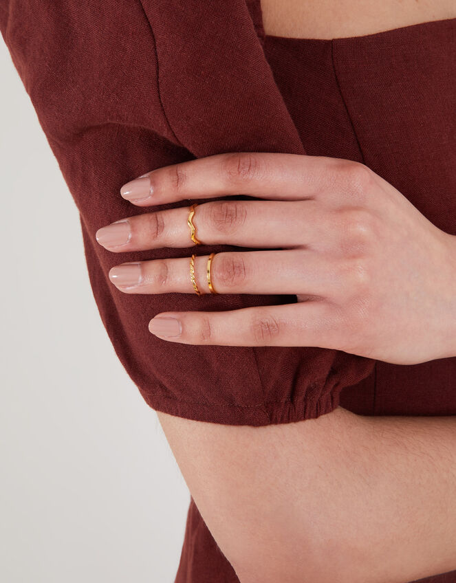 14ct Gold-Plated Slim Rings Set of Three, Gold (GOLD), large