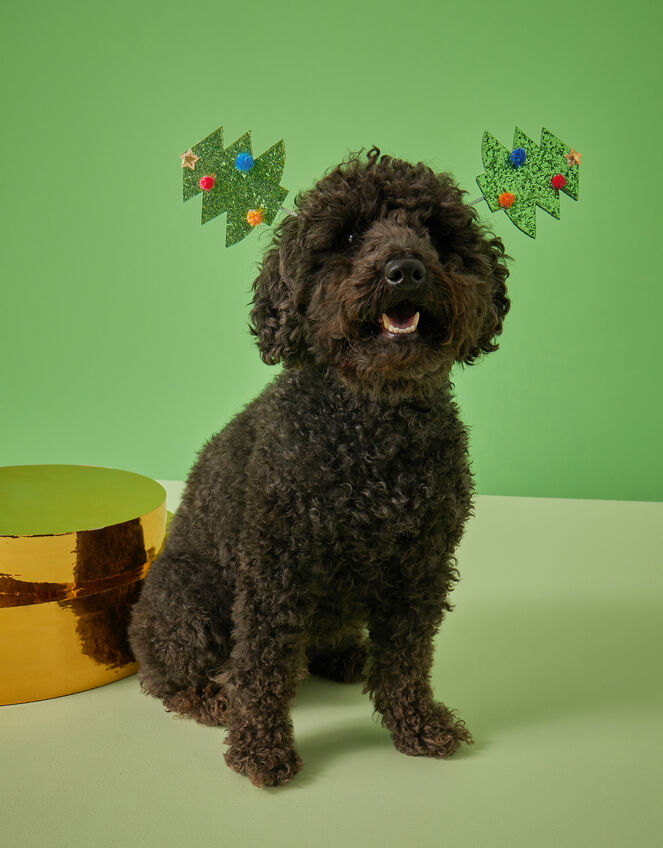 Dog Christmas Tree Glitter Bopper Headband, Green (GREEN), large