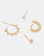 4-Pack 14ct Gold-Plated Filigree Hoops & Stud Earrings, , large