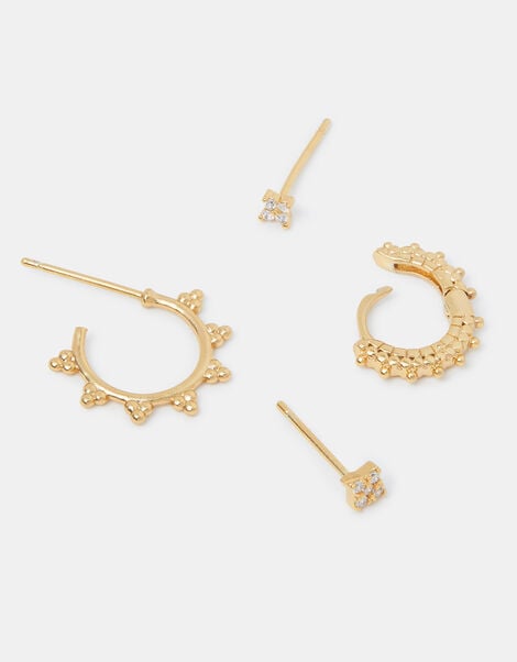 4-Pack 14ct Gold-Plated Filigree Hoops & Stud Earrings, , large