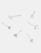 3-Pack Sterling Silver Diamanté Stud Earrings, , large
