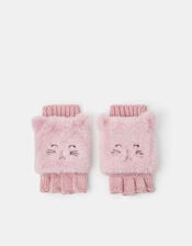 Girls Cat Fingerless Mitten Gloves, Pink (PINK), large