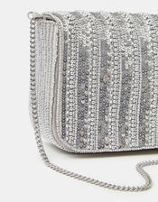 Beaded Fold-Over Clutch Bag, Silver (SILVER), large