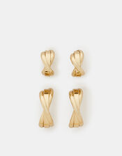 2-Pack 14ct Gold-Plated Twist Stud & Hoop Earrings, , large