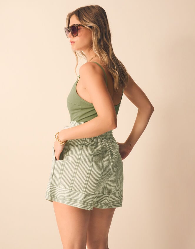 Stripe Cotton Beach Shorts, Green (GREEN), large