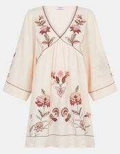 Floral Embroidered Mini Kaftan, Ivory (IVORY), large