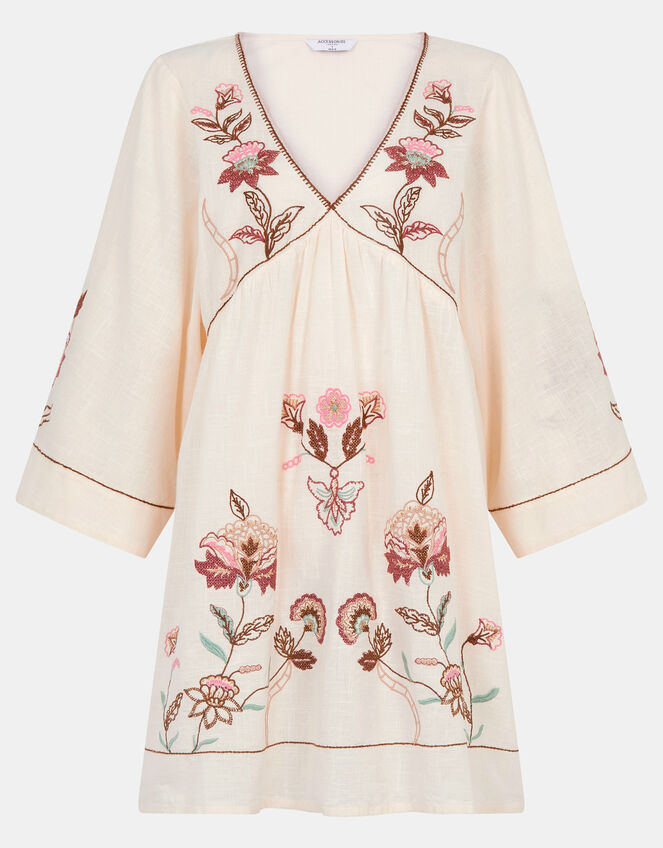 Floral Embroidered Mini Kaftan, Ivory (IVORY), large
