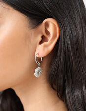 Beaded Snowflake Charm Hoop Earrings, , large