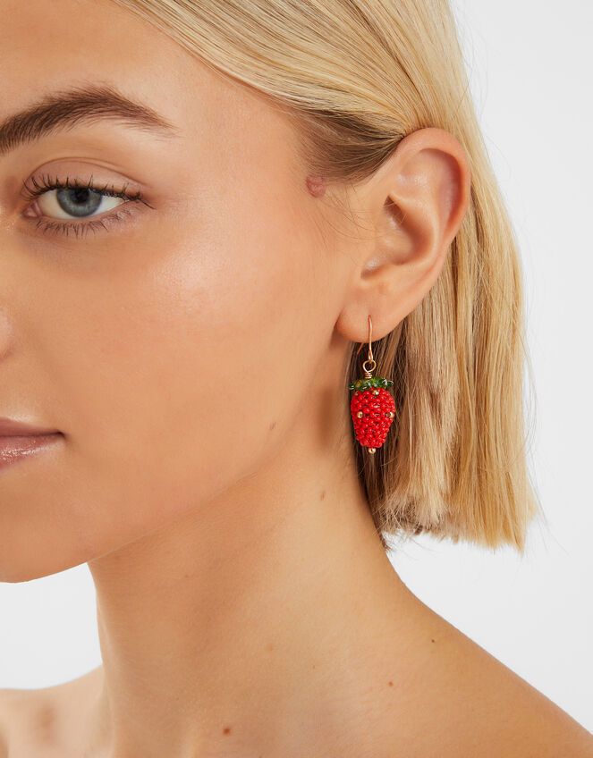 Strawberry Beaded Drop Earrings, , large