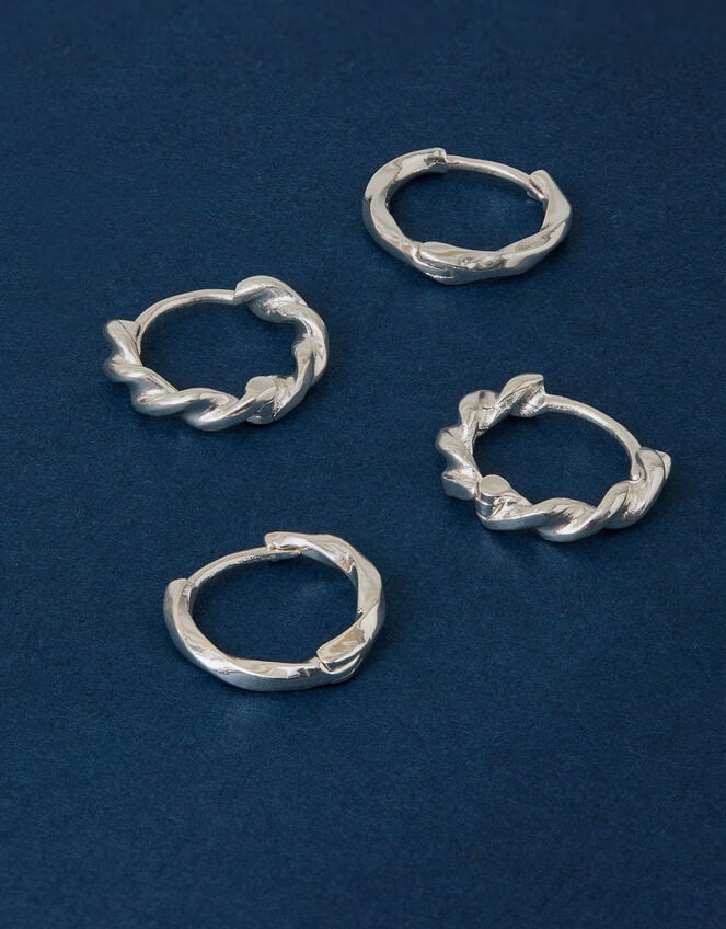 2-Pack Sterling Silver-Plated Mini Twist Hoop Earrings, , large