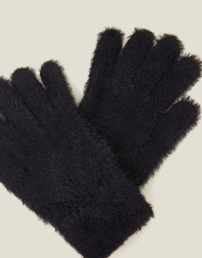 Super-Stretch Fluffy Knit Gloves, Black (BLACK), large