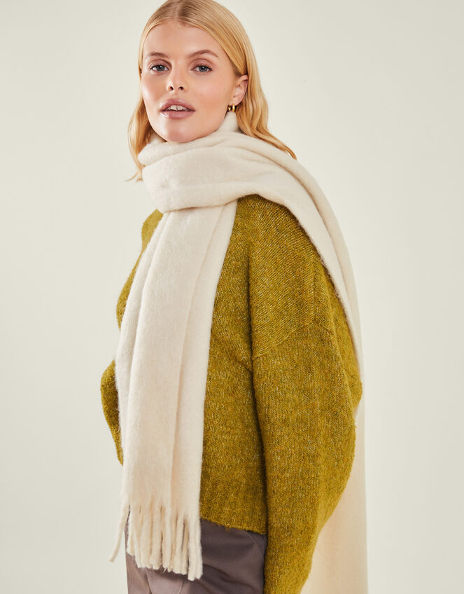 Plain Tassel Scarf, Natural (NATURAL), large