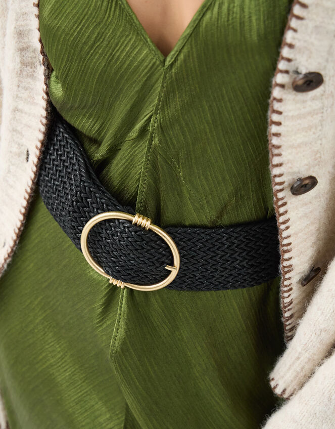 Wide Woven Belt, Black (BLACK), large