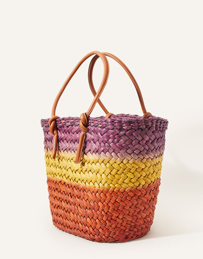 Ombre Straw Beach Basket Bag, , large