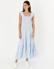 Gingham Tiered Maxi Dress , Blue (LIGHT BLUE), large