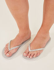 Embellished Flip Flops, Silver (SILVER), large