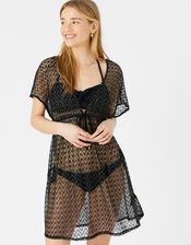 Shimmer Lace Tabbard Dress, Black (BLACK), large